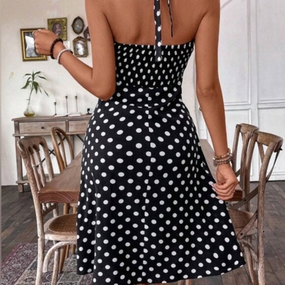 Polka Dot Sweetheart Neckline Halter Dress - Picture 2 of 2